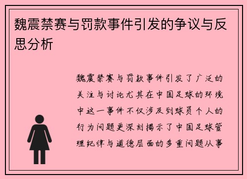 魏震禁赛与罚款事件引发的争议与反思分析